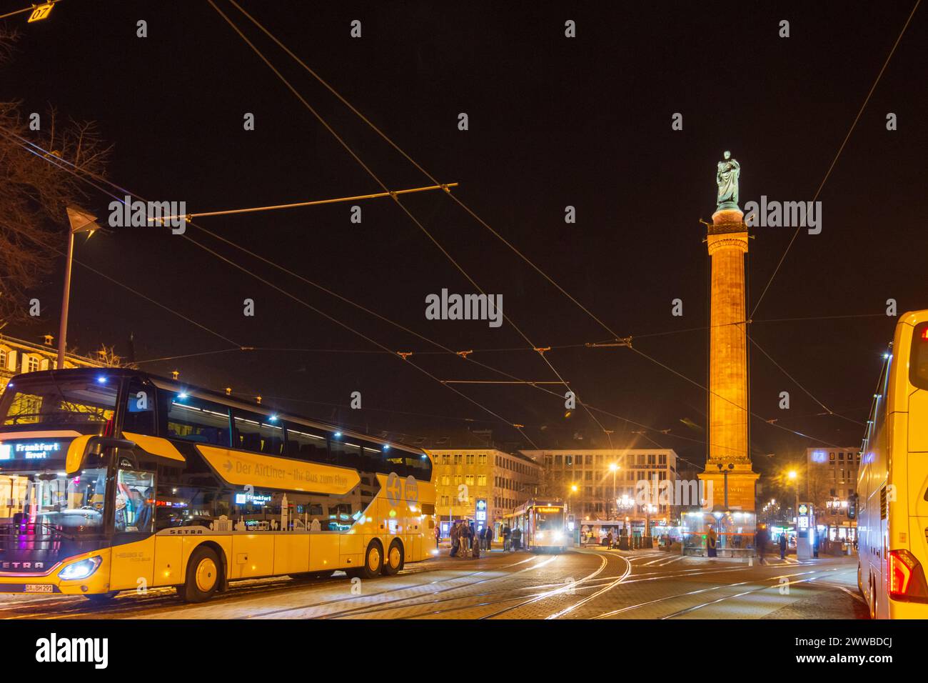 Darmstadt: square Luisenplatz with Ludwig Monument, airport busses in Bergstraße, Hessen, Hesse, Germany Stock Photo