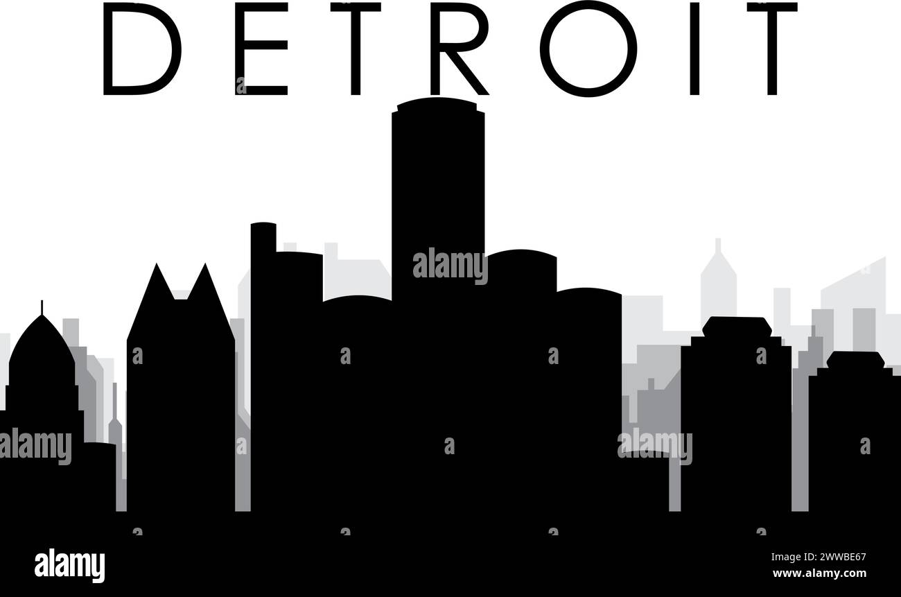 Cityscape skyline panorama of DETROIT, UNITED STATES Stock Vector
