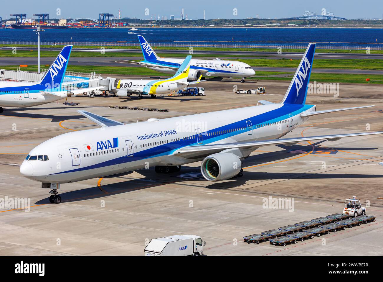 Tokyo, Japan - September 25, 2023: ANA All Nippon Airways Boeing 777-300 airplane at Tokyo Haneda Airport (HND) in Japan. Stock Photo