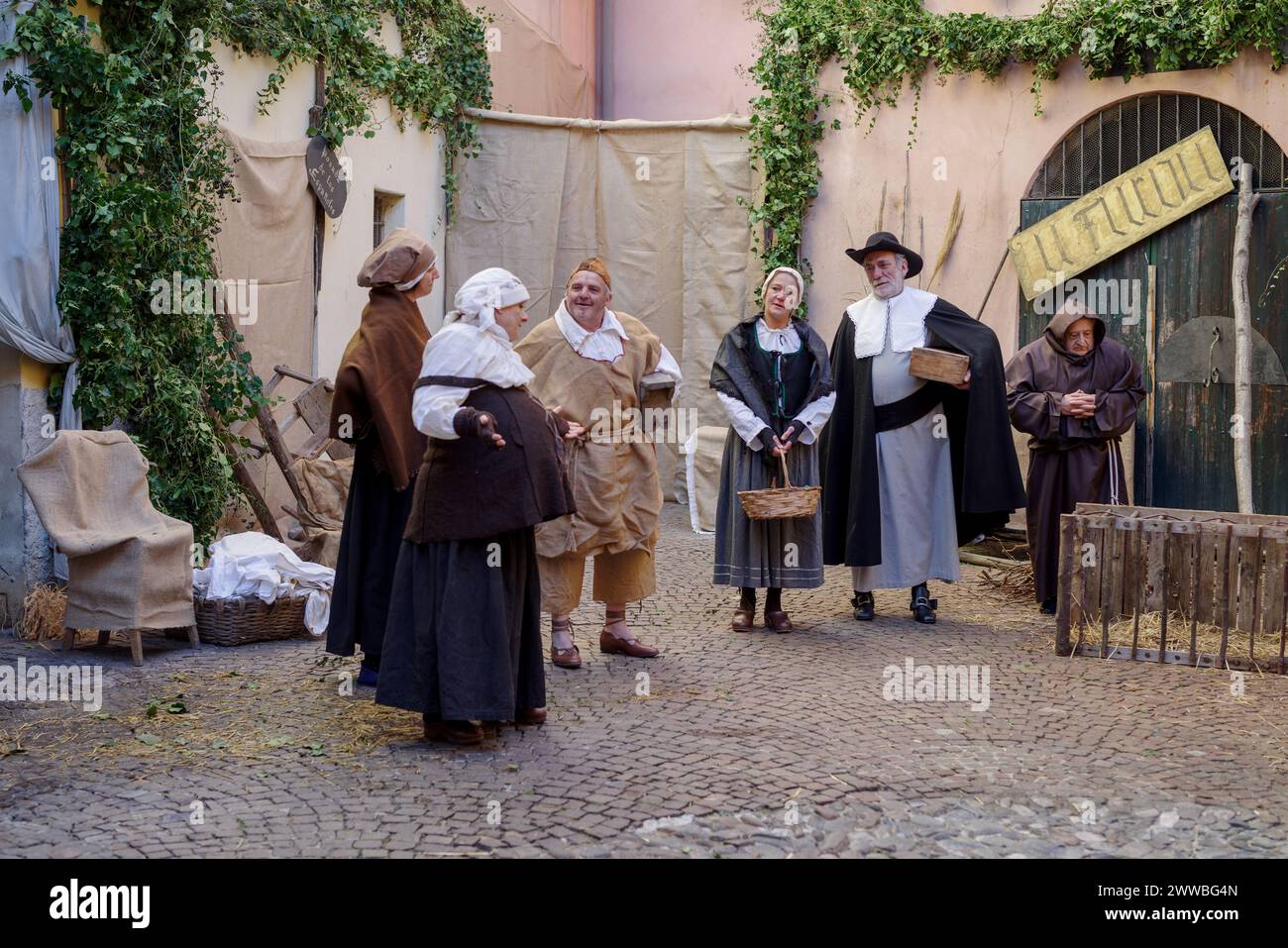 Historical reenactment in the old town of Taggia, Liguria region of Italy Stock Photo