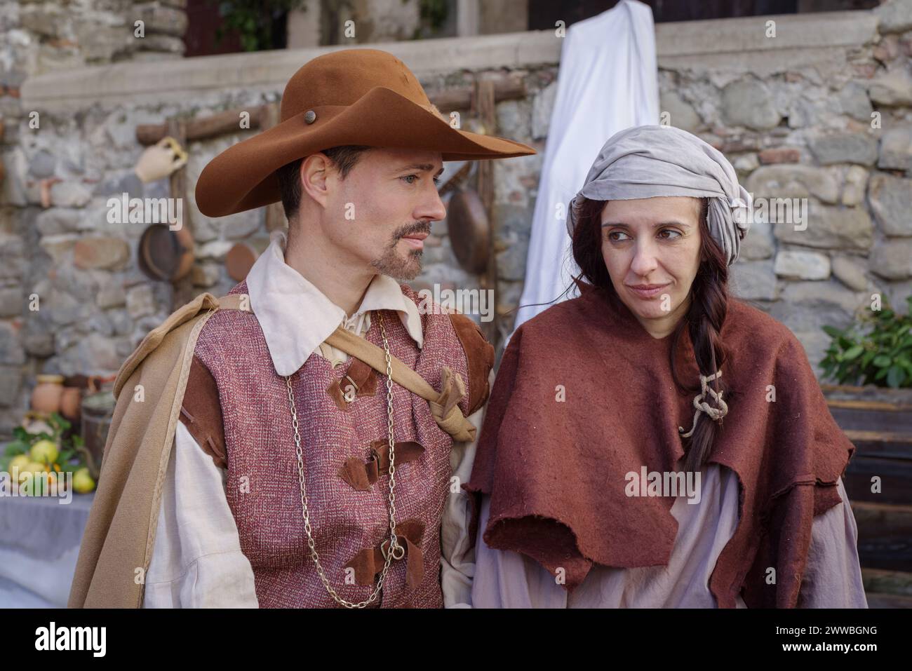 Close-up of participant the historical reenactment in the historic city of Taggia, Liguria region of Italy Stock Photo