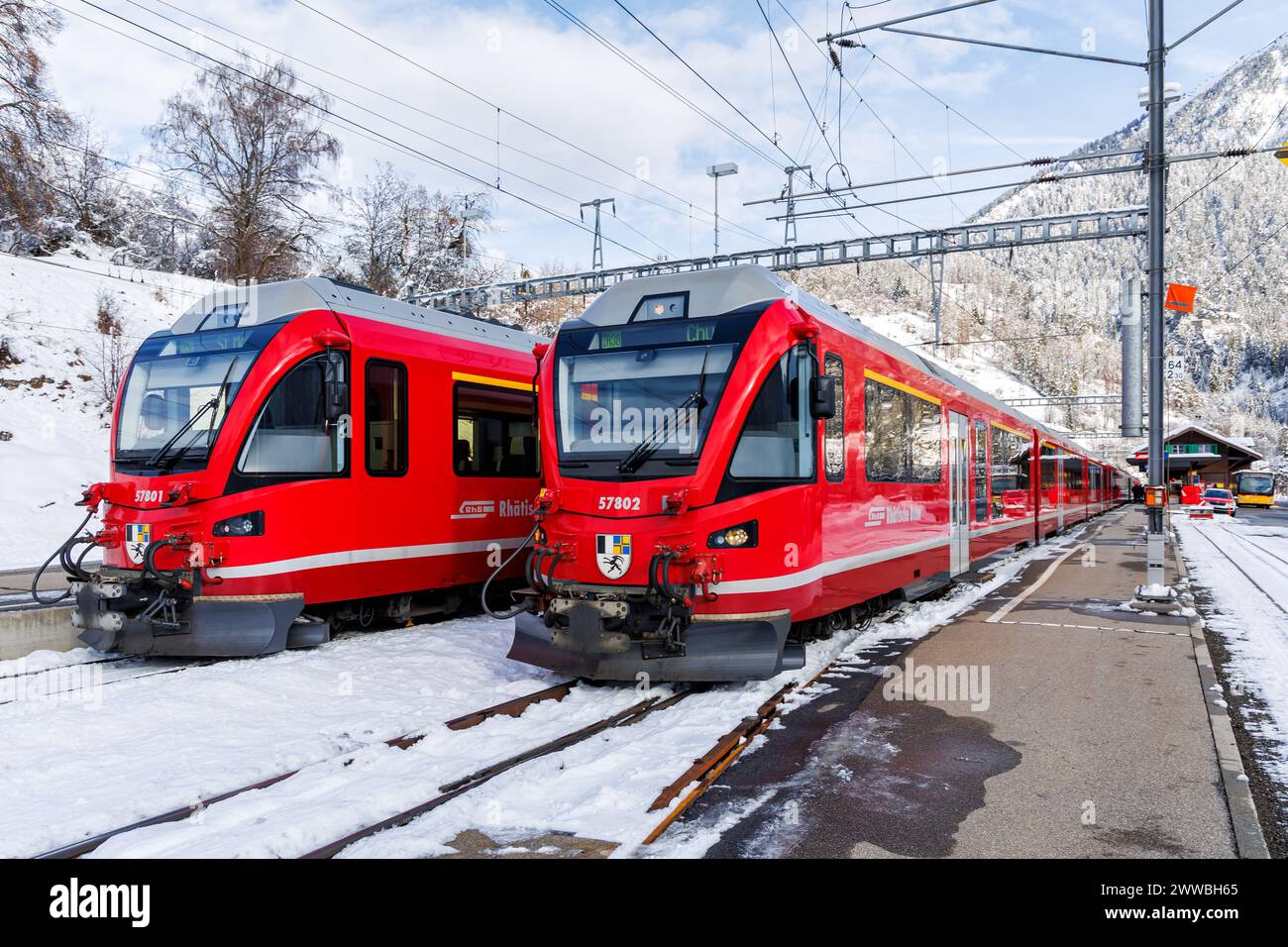 Filisur, Switzerland January 10, 2024 Rhaetian Railway passenger