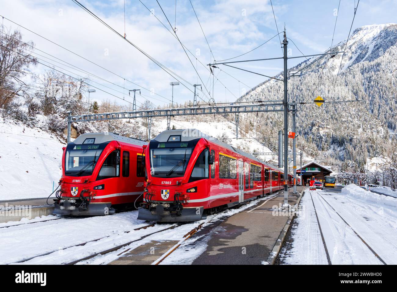 Filisur, Switzerland - January 10, 2024: Rhaetian Railway passenger ...