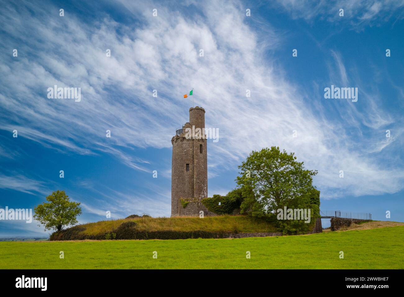 The old folly tower in Ballyfin demesne in County Laois, built by Sir Richard and William Vitruvius Morrison in the 1820s. Stock Photo