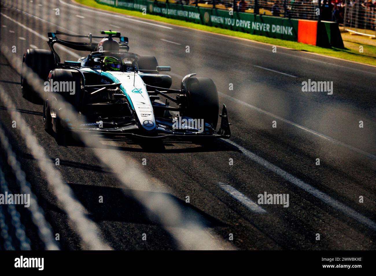 Melbourne, Australia. 23rd Mar, 2024. Lewis Hamilton of Great Britain drives the (44) Mercedes AMG Petronas F1 Team W13 during the qualifying ahead of the F1 Grand Prix of Australia at the Albert Park Grand Prix circuit. (Photo by George Hitchens/SOPA Images/Sipa USA) Credit: Sipa USA/Alamy Live News Stock Photo