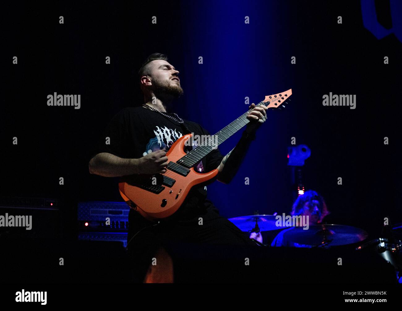 As Everything Unfolds performing live at Wembley Arena, London on 15 March 2024 Adam Kerr ,lead guitarist As Everything Unfolds is a British metal band that formed in '13 as an acoustic pairing. To date they have released two albums. Stock Photo