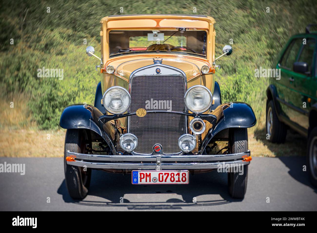 LINTHE, GERMANY - MAY 27, 2023: The Chrysler Six Series 70 Royal Coupe, 1930. Art lens. Swirl bokeh. Die Oldtimer Show 2023. Stock Photo