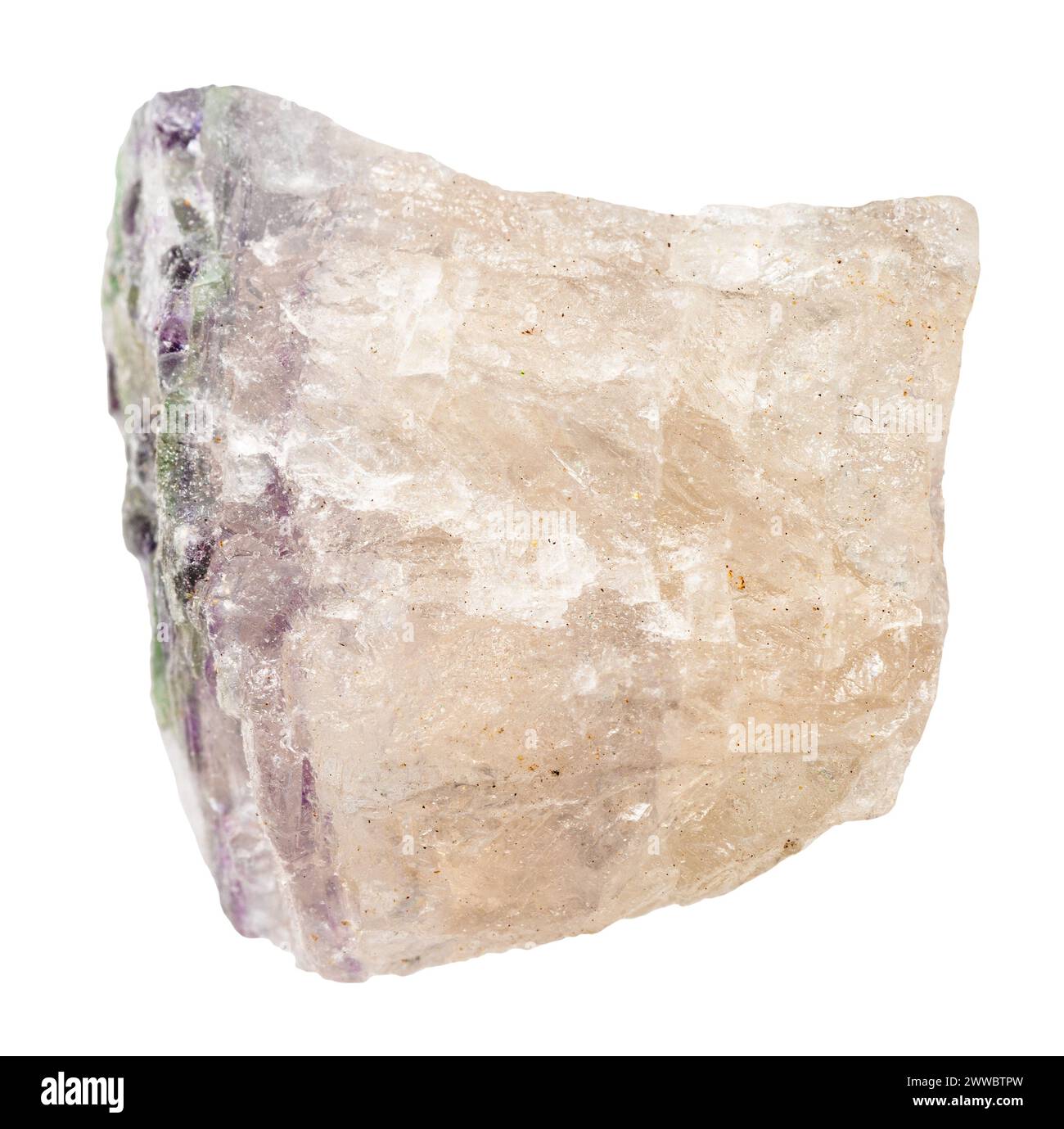 close up of sample of natural stone from geological collection - unpolished fluorite mineral isolated on white background Stock Photo