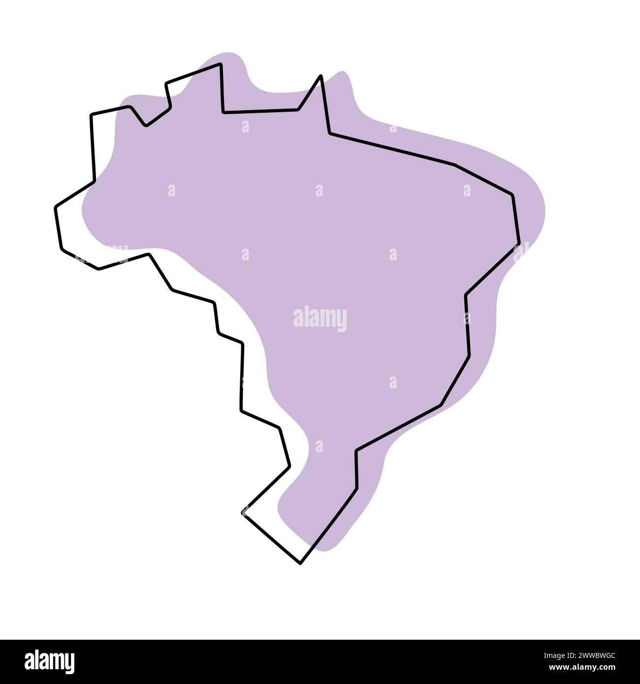 Brazil country simplified map. Violet silhouette with thin black smooth ...