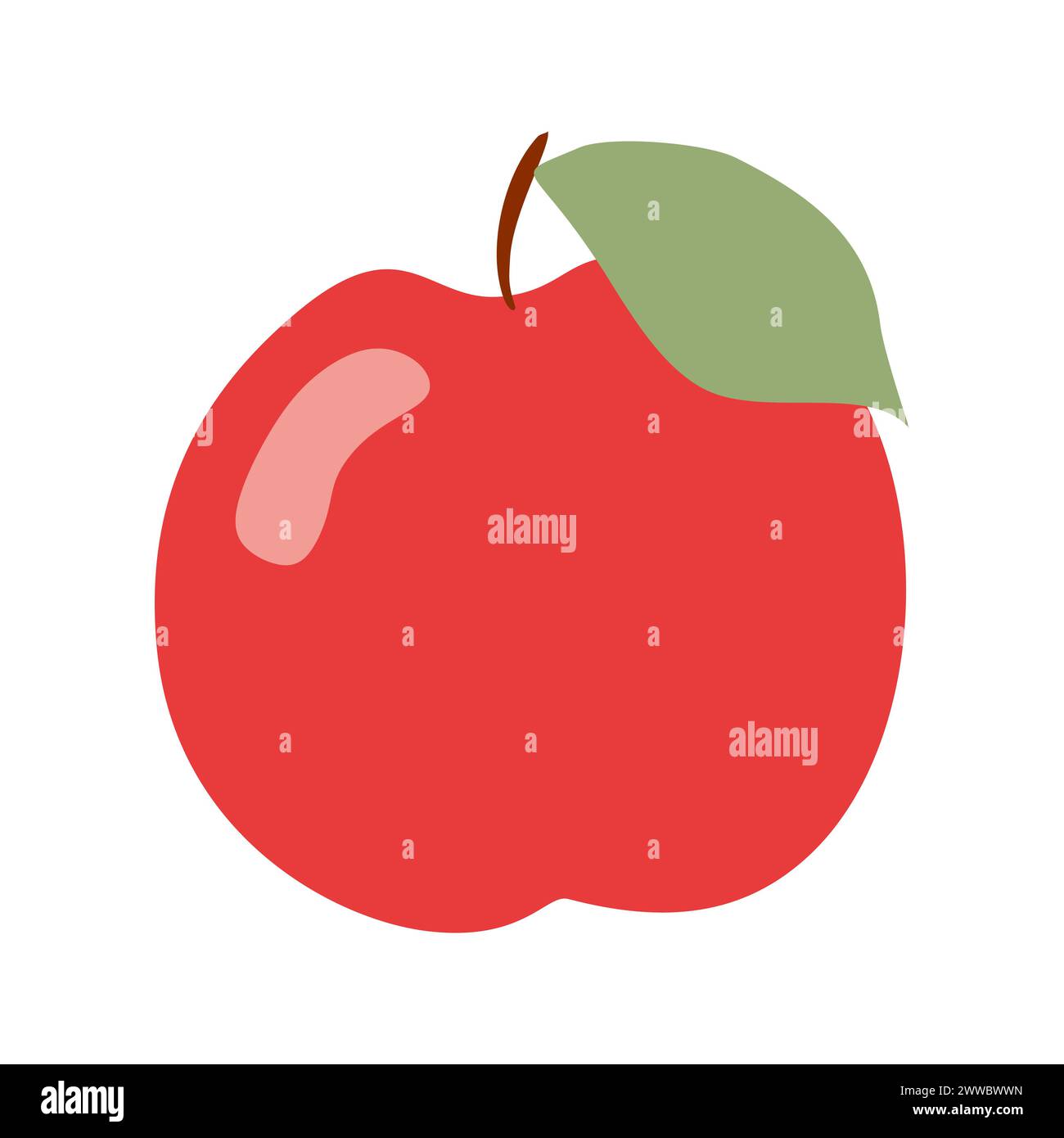 Simple Red Apple in Flat style. Cartoon Vector Illustration Isolated on
