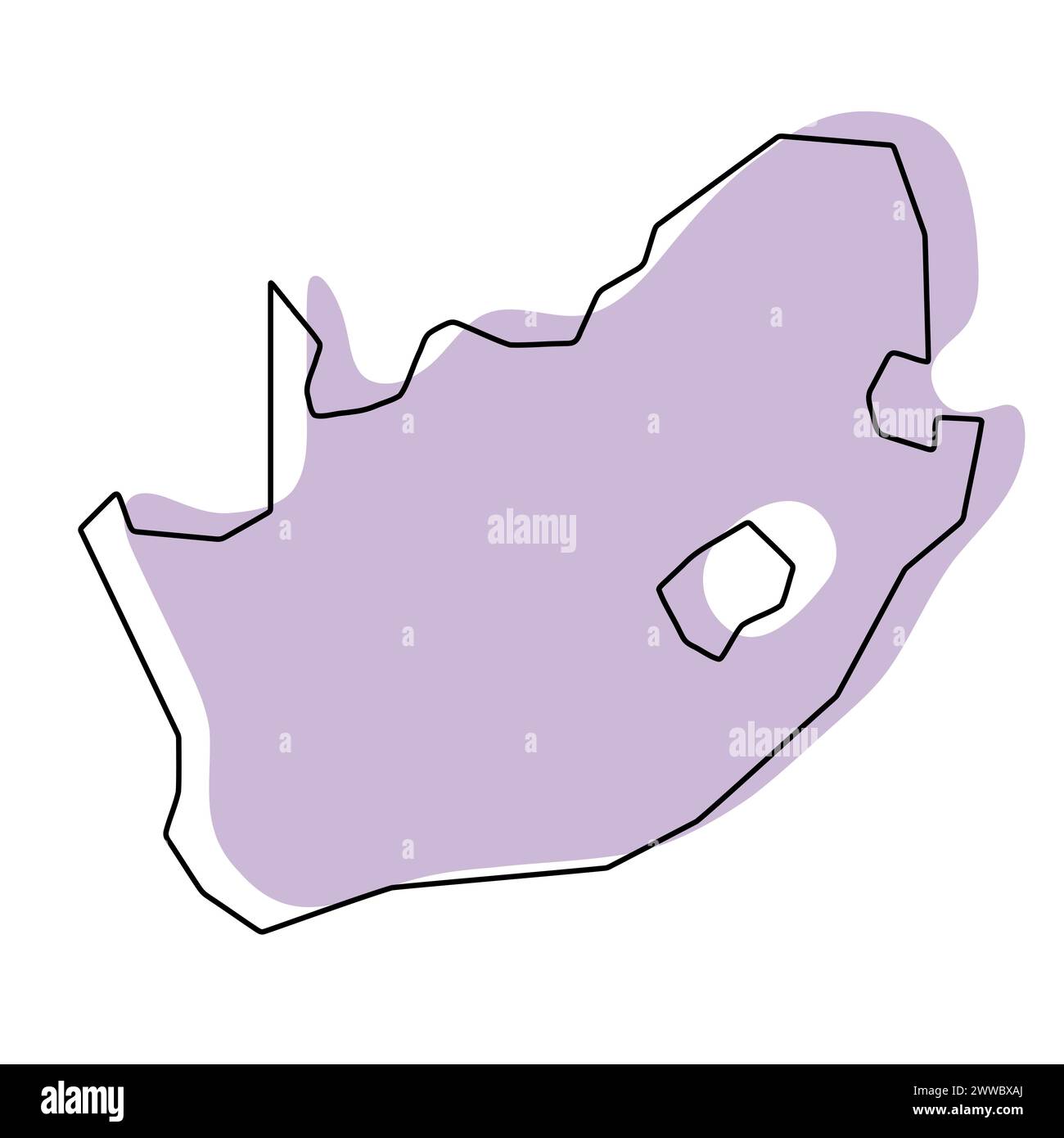 South Africa country simplified map. Violet silhouette with thin black ...