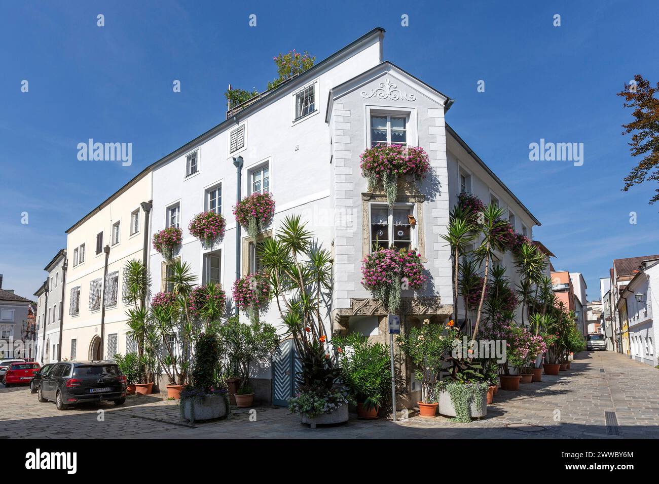 Flowers And Plant Decorations, Residential Building, Wels, Upper Austria, Austria Stock Photo