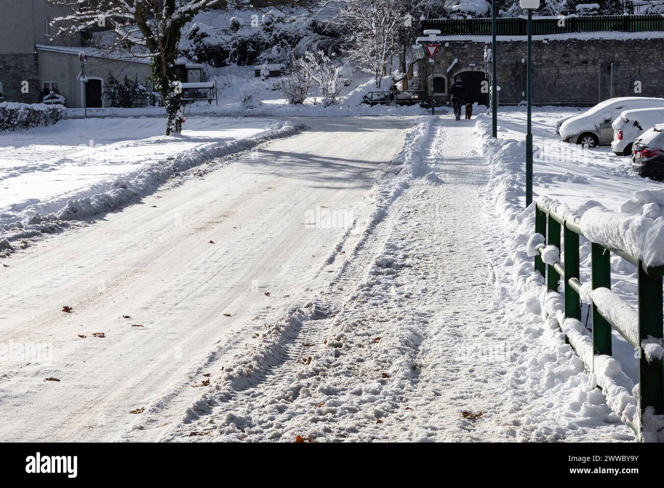 Sidewalk In Winter Stock Photo