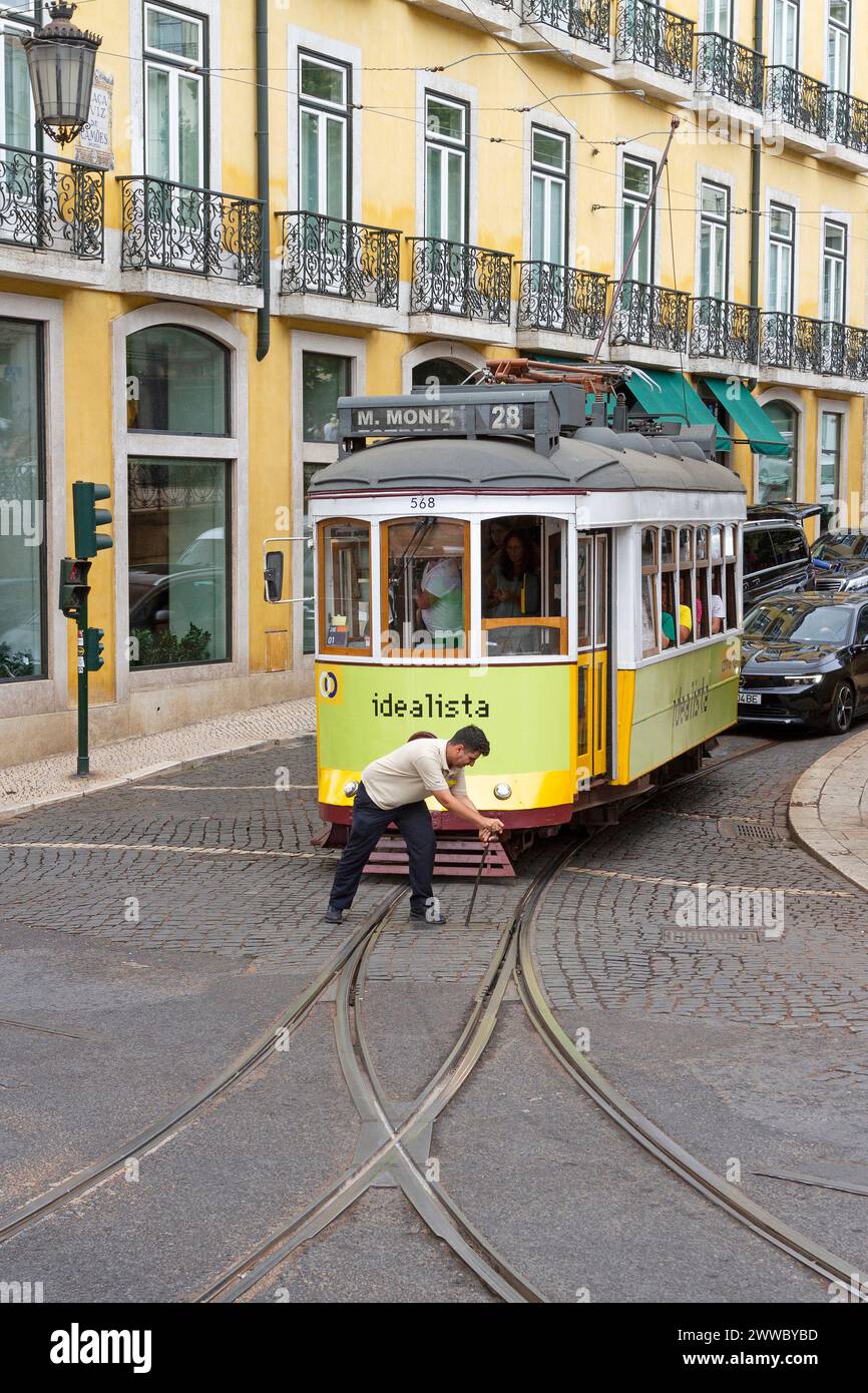 Switchman, Streetcar In Lisbon, Portugal Stock Photo