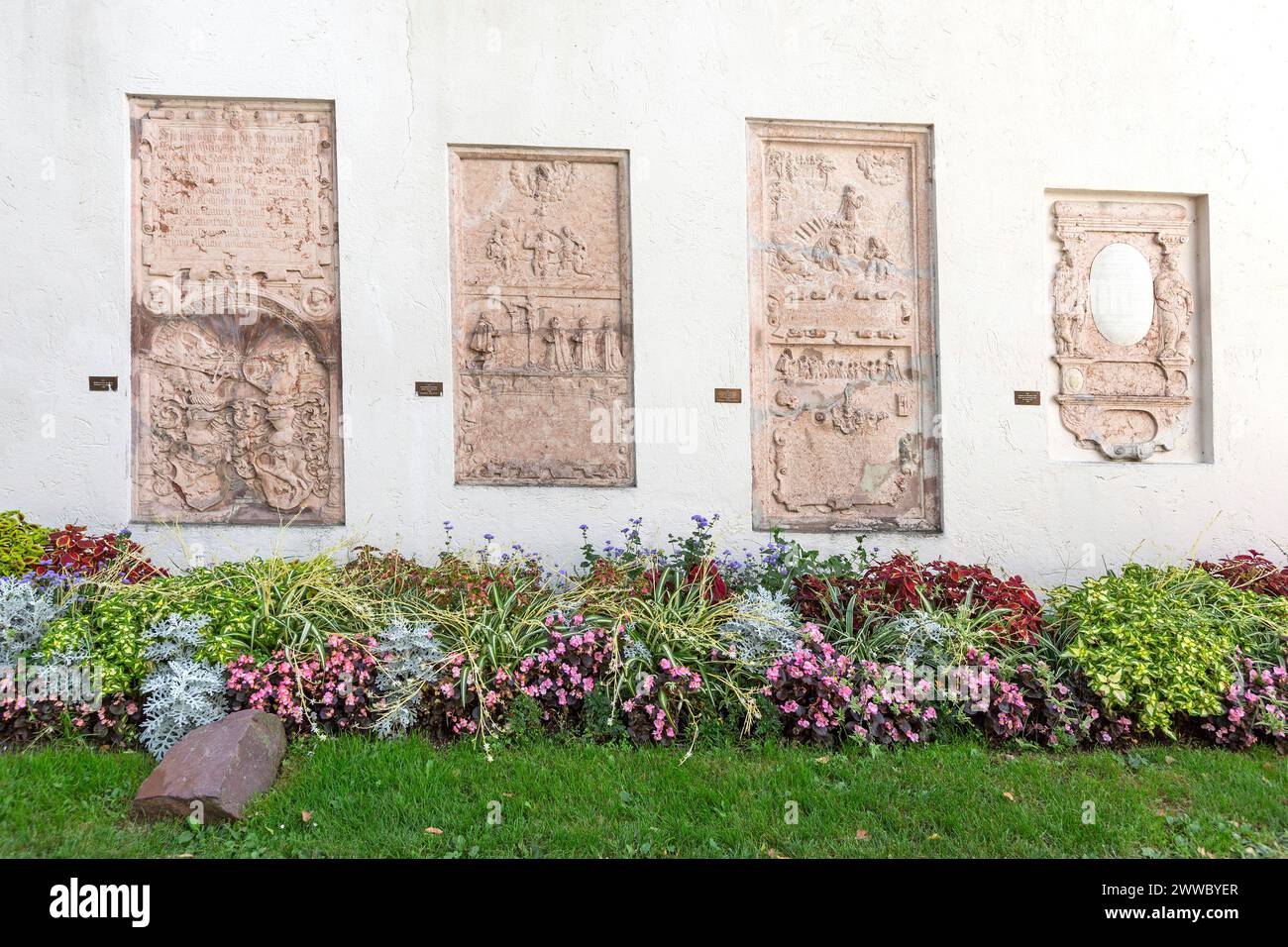 Lapidarium, Heraldic Tombstones In Wels Castle Garden, Wels City, Upper Austria, Austria Stock Photo