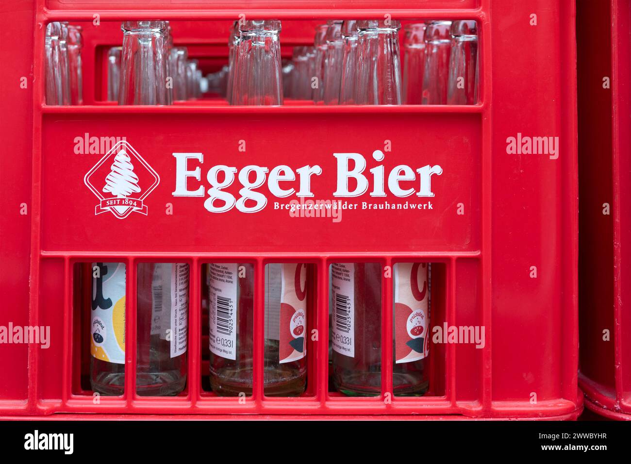 Egger Beer, Beer Crate, Egg, Vorarlberg, Austria Stock Photo