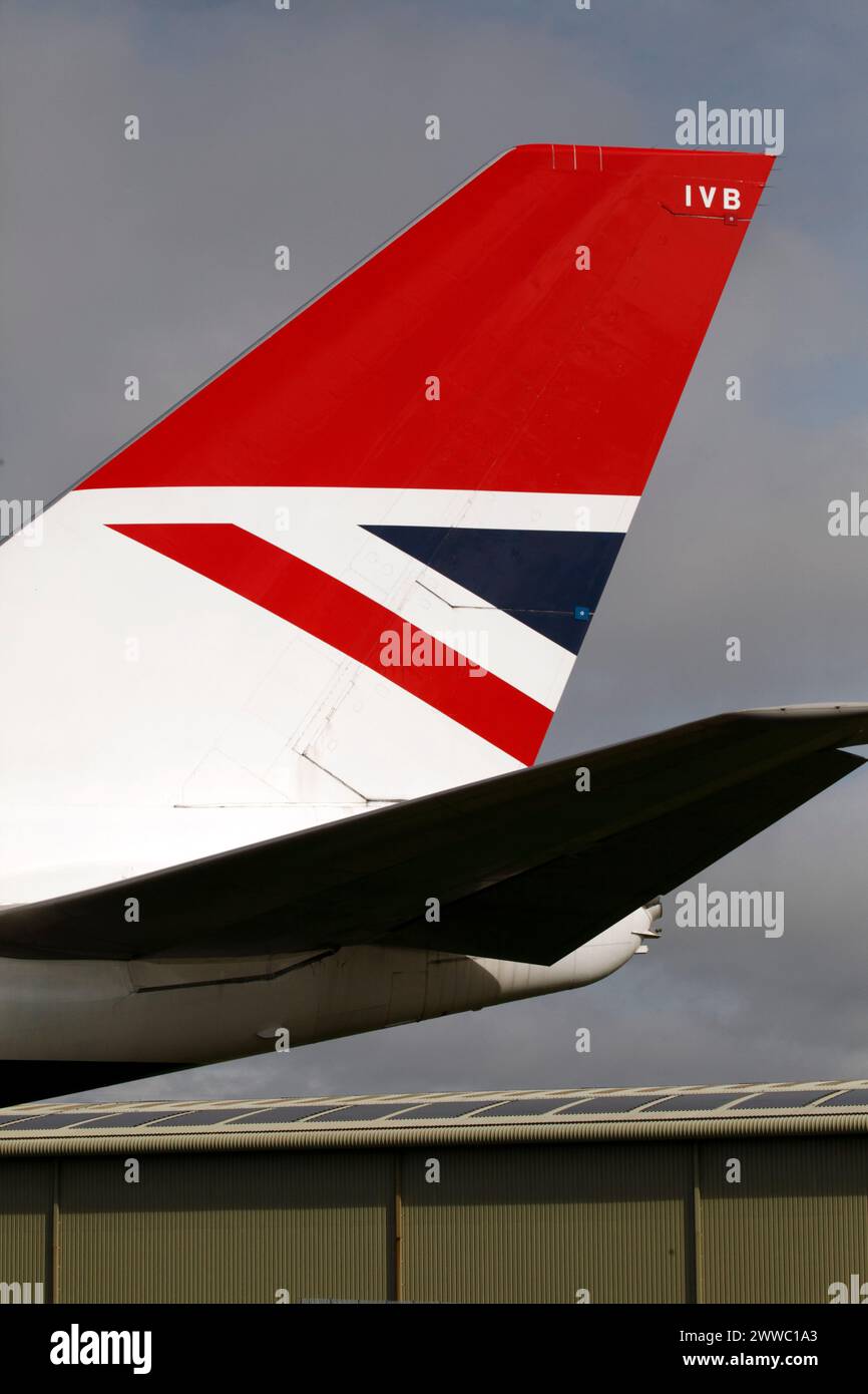 Tailplane of Boeing 747 Negus, static display at Cotswold airport, EGBP