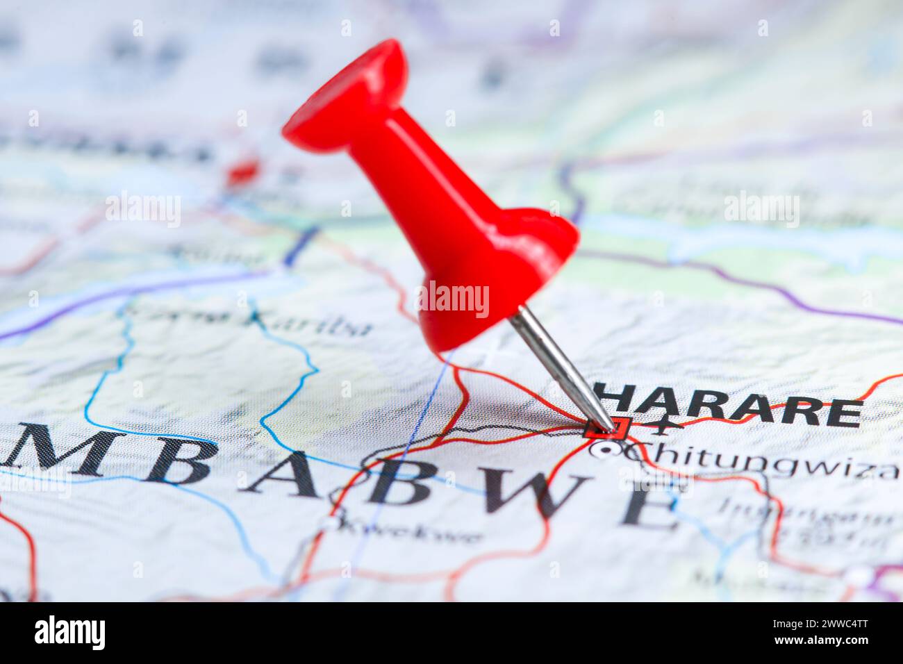 Harare , Zimbabwe pin on map Stock Photo