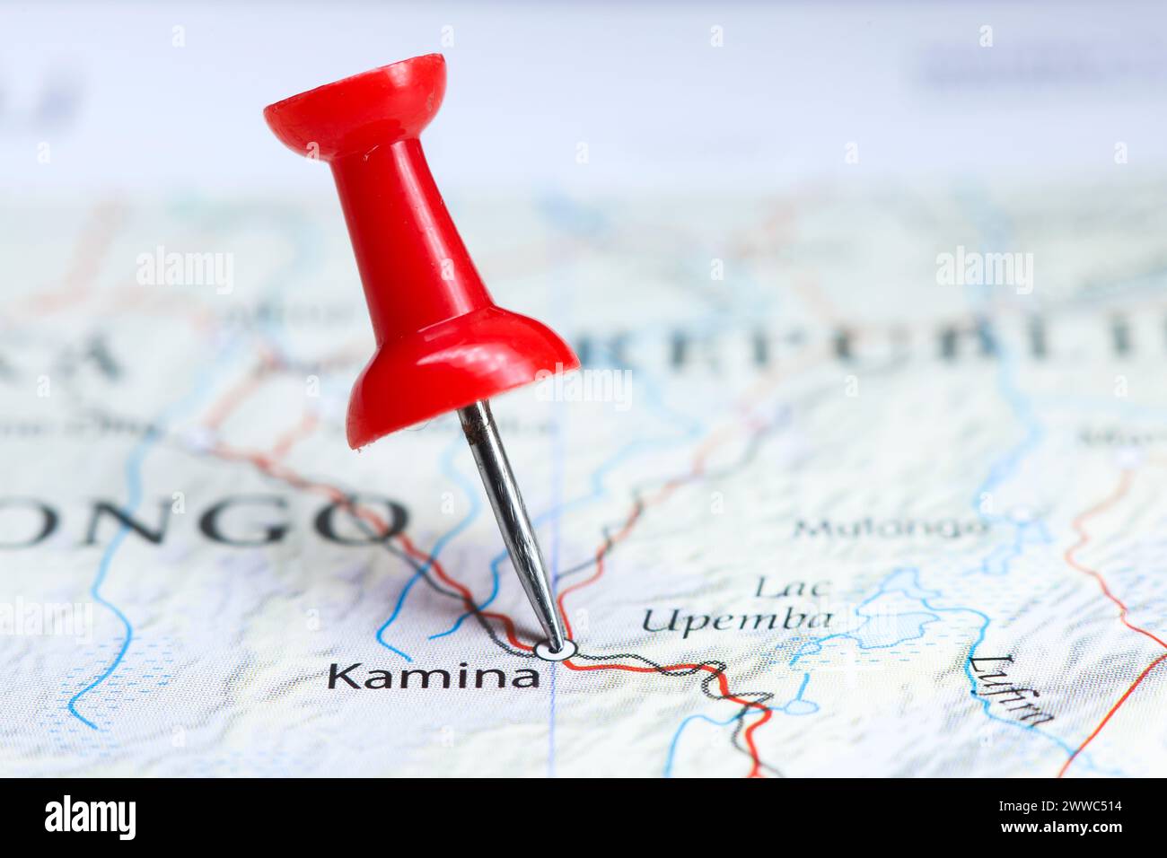 Kamina, Congo pin on map Stock Photo