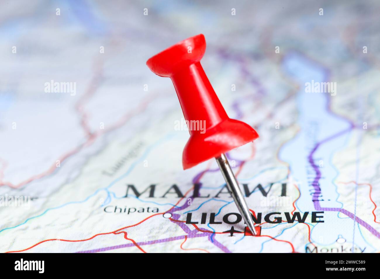 Lilongwe, Malawi pin on map Stock Photo
