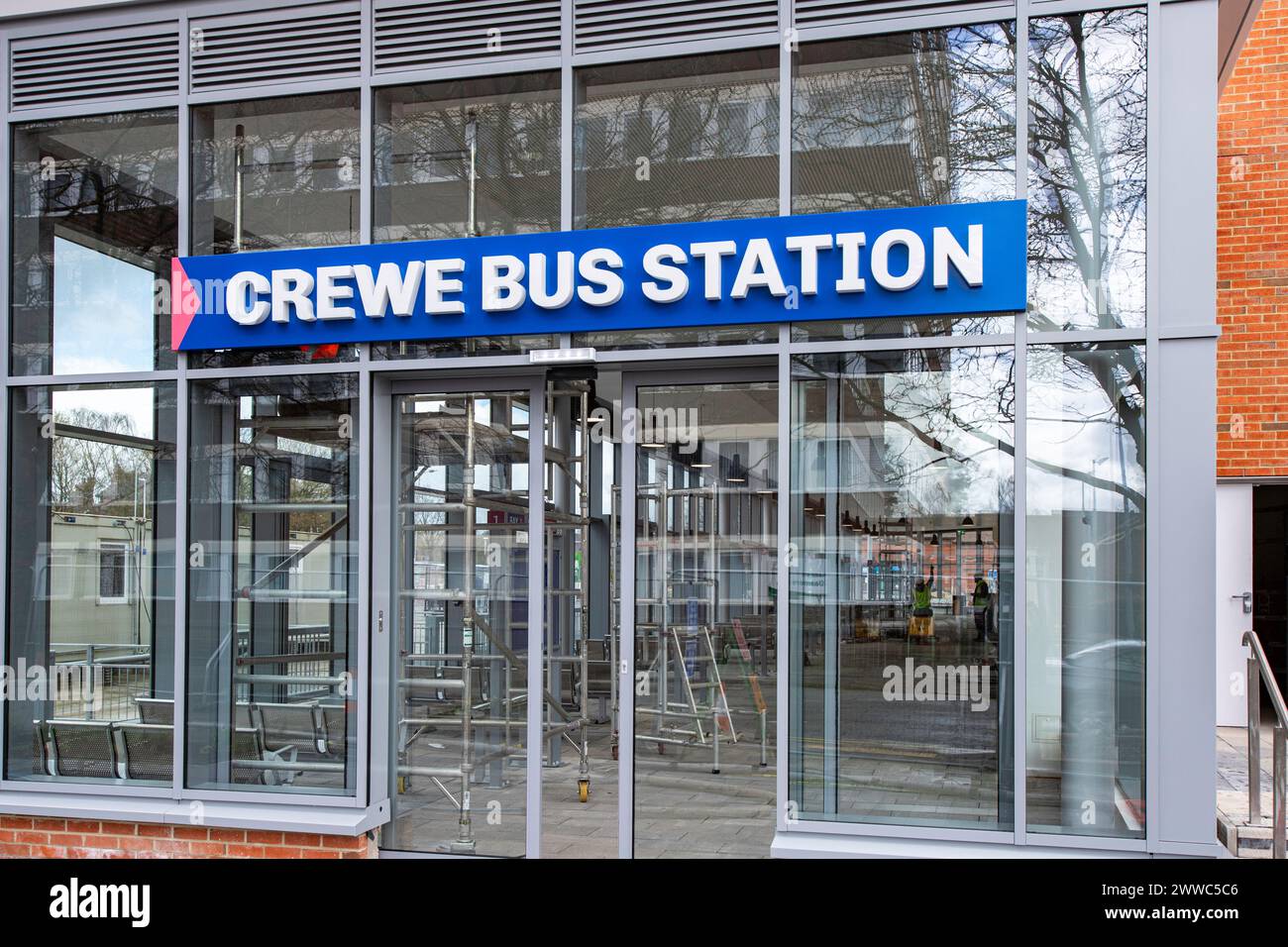 Crewe bus station signage on the replaced bus station , Crewe Cheshire UK Stock Photo