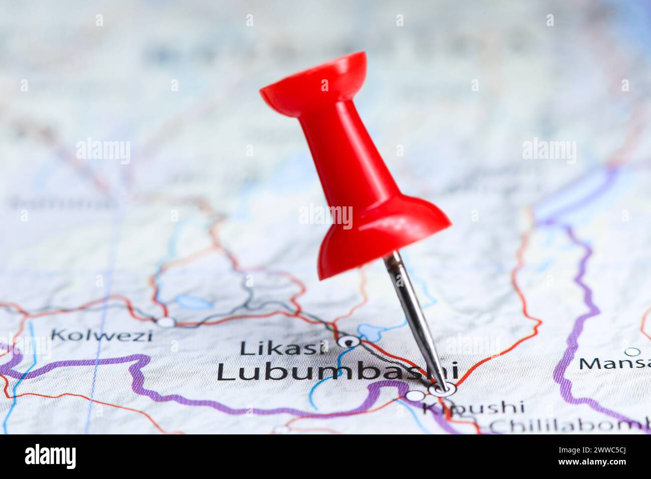 Lubumbashi, Congo pin on map Stock Photo