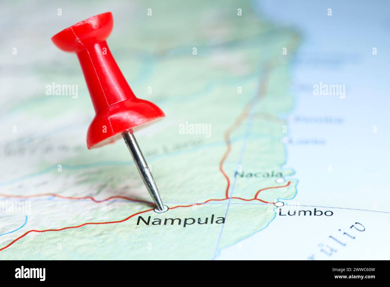 Nampula, Mozambique pin on map Stock Photo