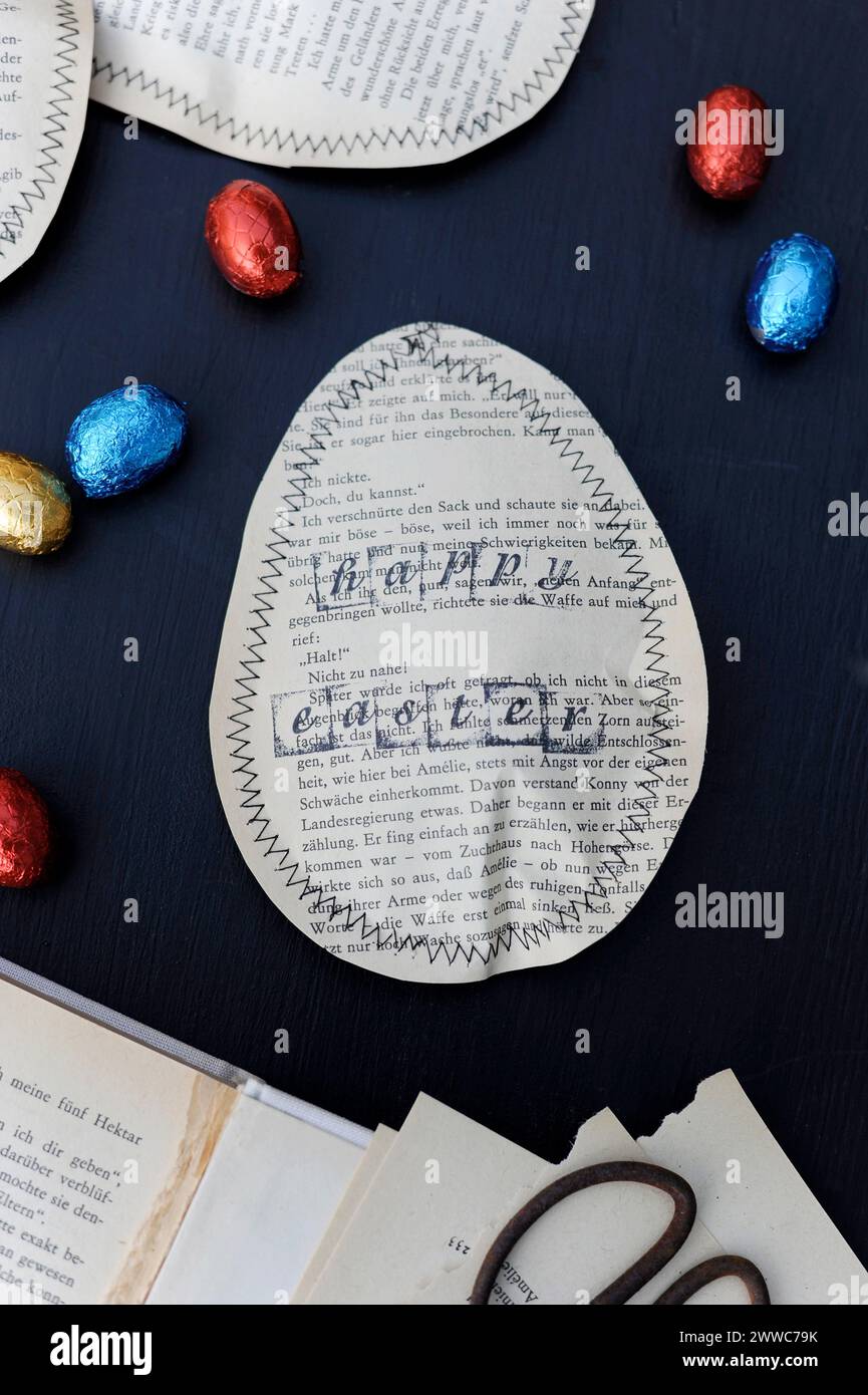 DIY Easter egg made of sewn pages Stock Photo