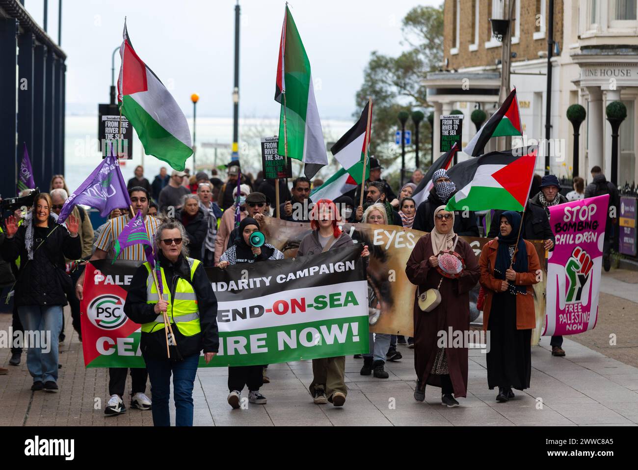 High Street, Southend on Sea, Essex, UK. 23rd Mar, 2024. A protest is taking place in Southend against the conflict in Gaza Stock Photo