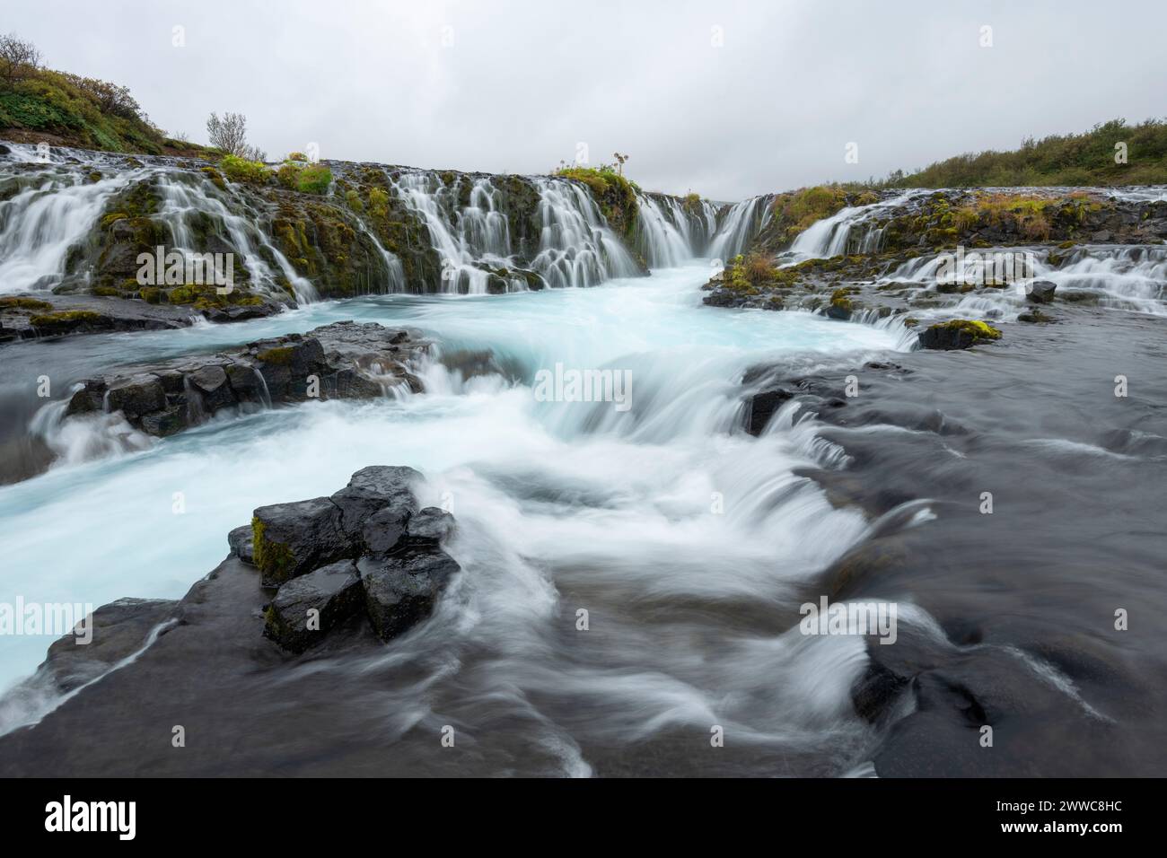Iceland, Sudurland, Long exposure of Bruarfoss waterfall Stock Photo
