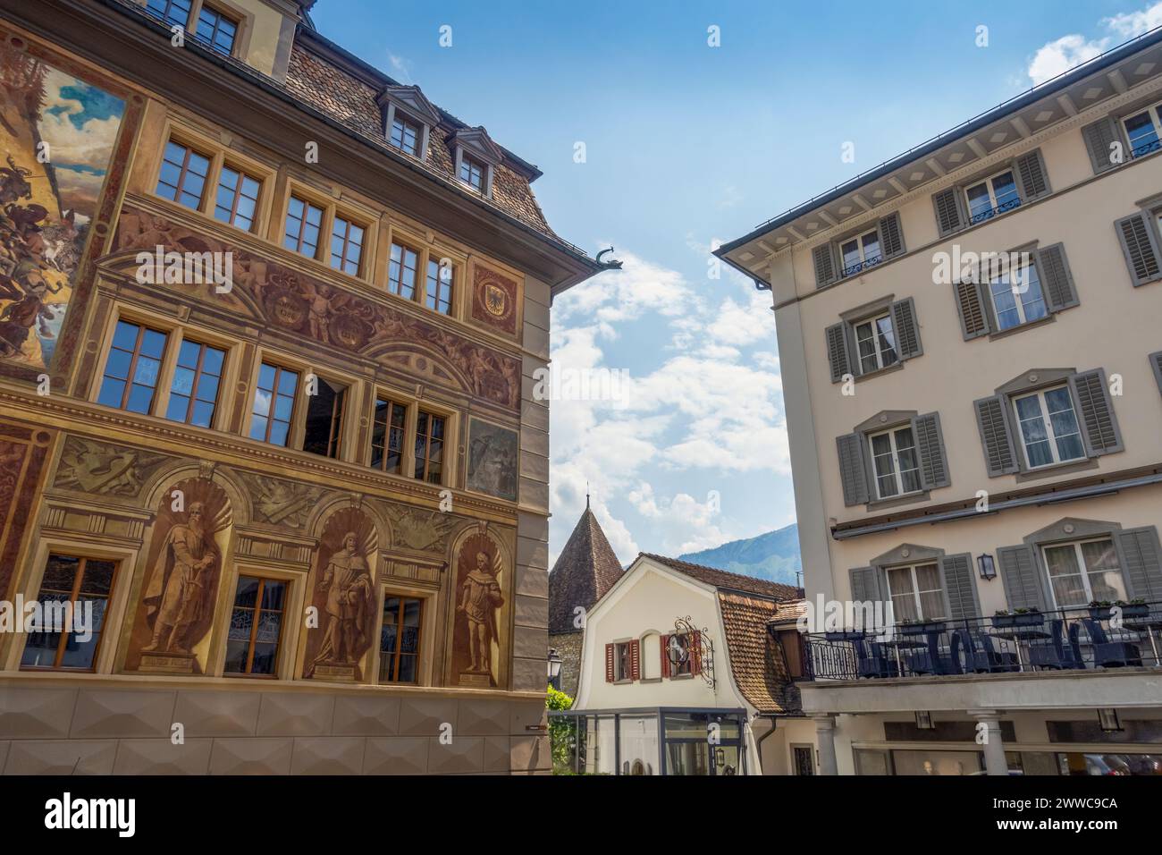 Town hall in old city of Schwyz, Central Switzerland, Switzerland Stock Photo