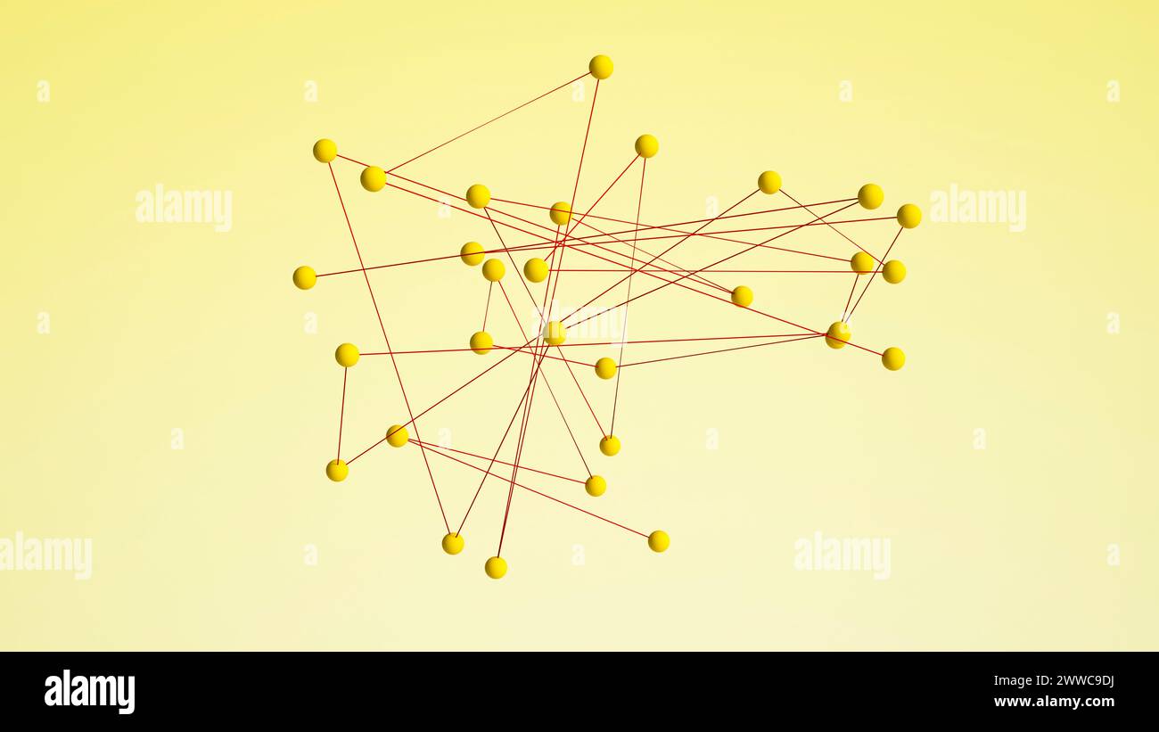 3D render of yellow spheres connected with red lines Stock Photo - Alamy