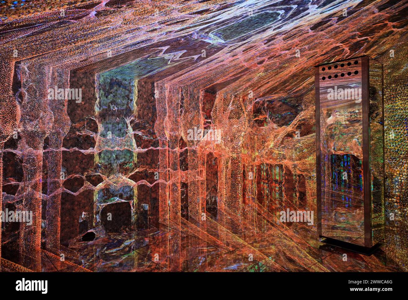 360 Grad Video von Refik Anadol "In the Mind of Gaudi", Casa Batllo, Appartmenthaus von Antoni Gaudi, Passeig de Gracia, Barcelona, Katalonien, Spanie Stock Photo
