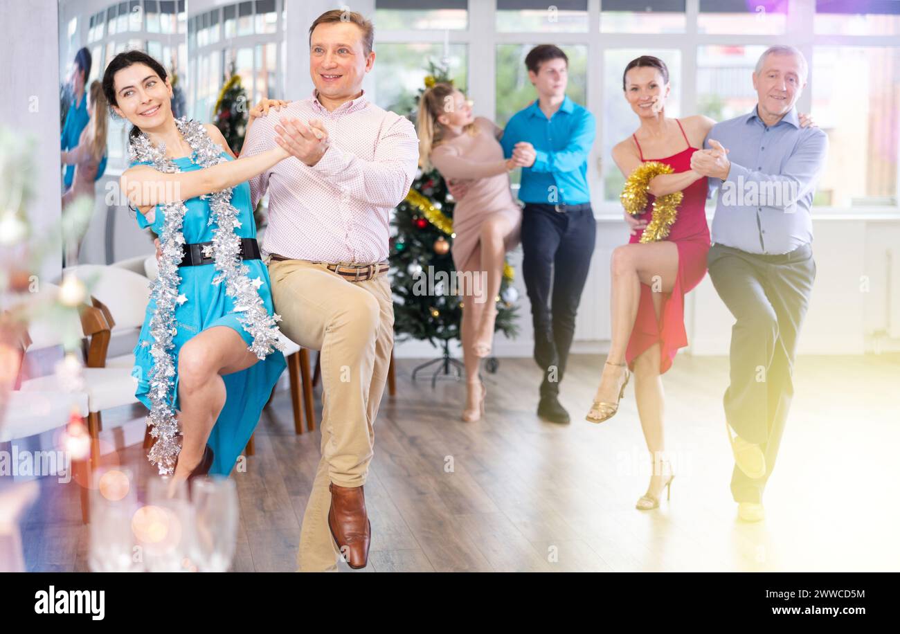 Paso doble dance during Christmas or New Year celebrations in dance studio Stock Photo