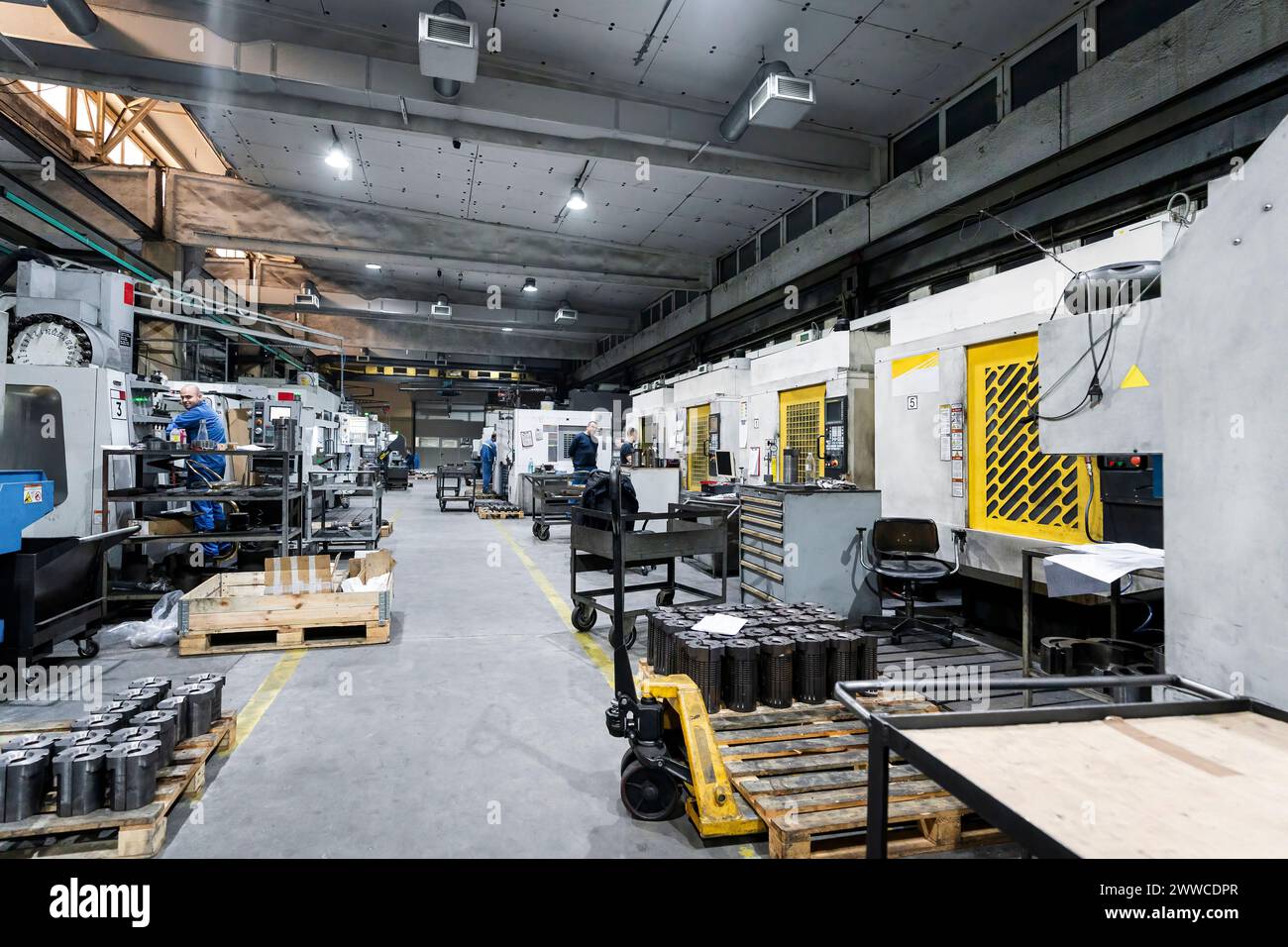 Interior of illuminated modern manufacturing industry Stock Photo