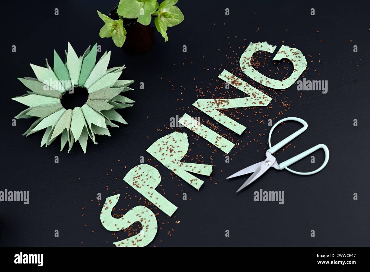 Cress seeds on paper letters Stock Photo