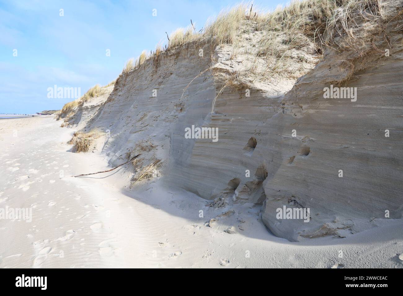 Niedersachsen, Langeoog, Urlaub an der Nordsee,, Meer, Strand, Wasser, Ostfriesland, Osterurlaub, Wetter, Dünen, Abbruchkante nach Sturmflut, *** Lower Saxony, Langeoog, vacation at the North Sea,, sea, beach, water, East Frisia, Easter vacation, weather, dunes, break-off edge after storm surge, Stock Photo