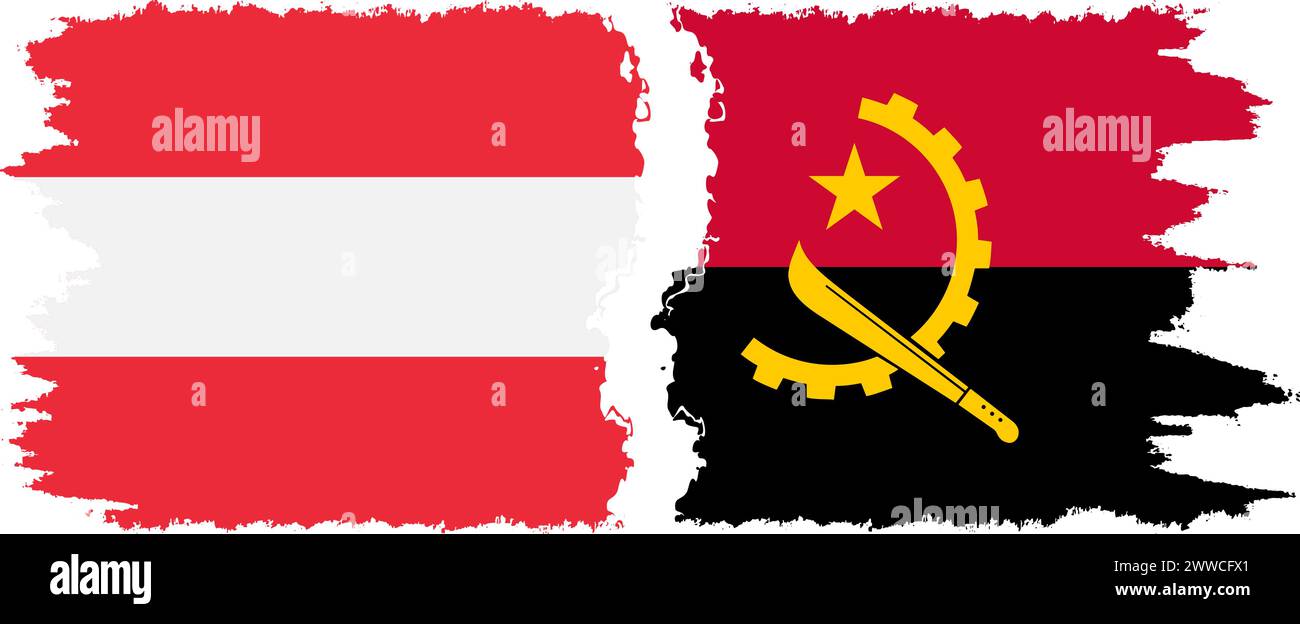 Angola and Austria grunge flags connection, vector Stock Vector