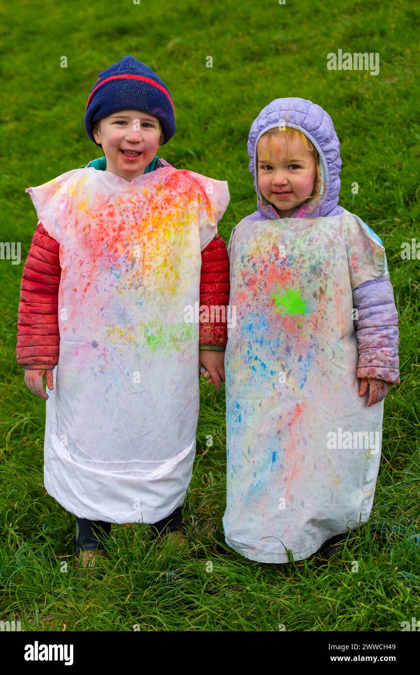 Corfe Castle, Dorset, UK. 23rd March 2024. Holi, the Hindu festival of