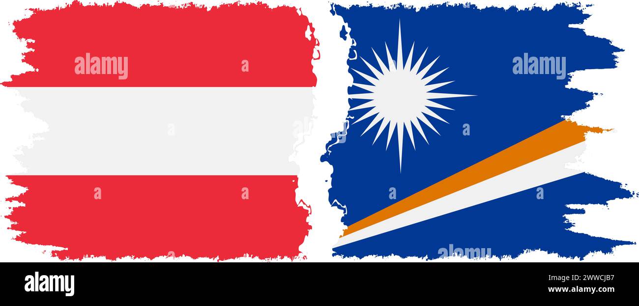 Marshall Islands and Austria grunge flags connection, vector Stock Vector