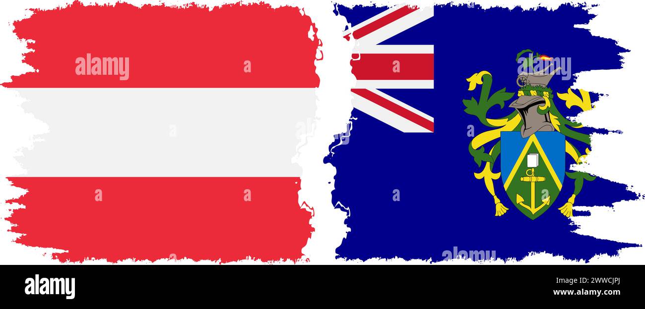 Pitcairn Islands and Austria grunge flags connection, vector Stock Vector