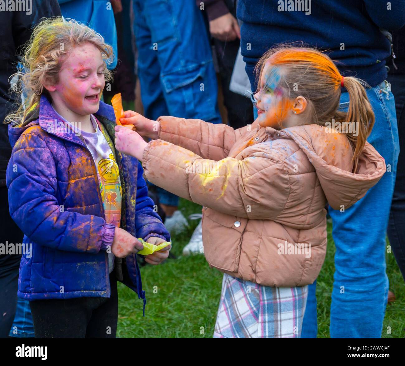 Corfe Castle, Dorset, UK. 23rd March 2024. Holi, the Hindu festival of