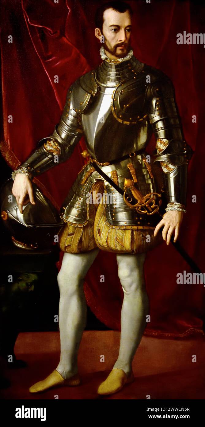 Francesco I de' Medici by  Alessandro Allori, Angelo Bronzino (painter) 1560 Museum Mayer van den Bergh,  Antwerp, Belgium, Belgian. ( Francesco I was the second Grand Duke of Tuscany, ruling from 1574 until his death in 1587. He was a member of the House of Medici. ) Stock Photo