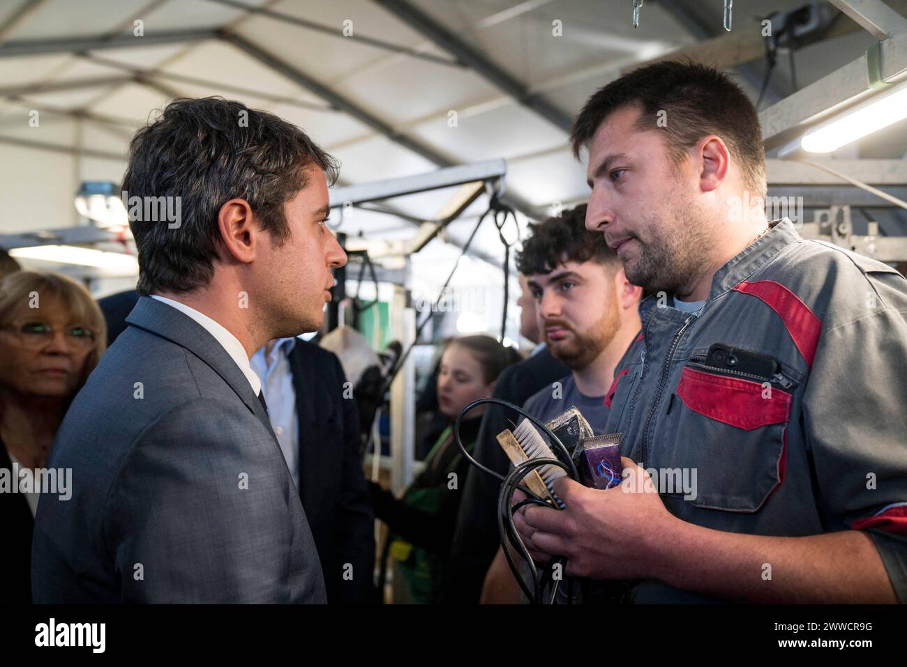 Coulommiers, France. 23rd Mar, 2024. Gabriel Attal and Franck Riester