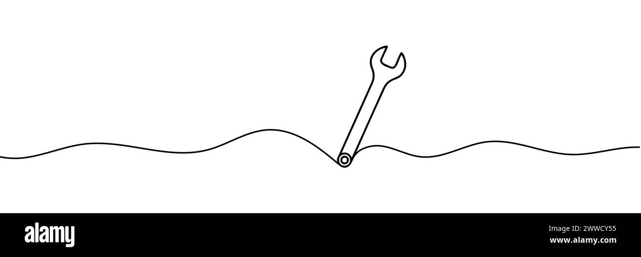 the wrench is drawn in one line. Vector illustration. Stock Vector