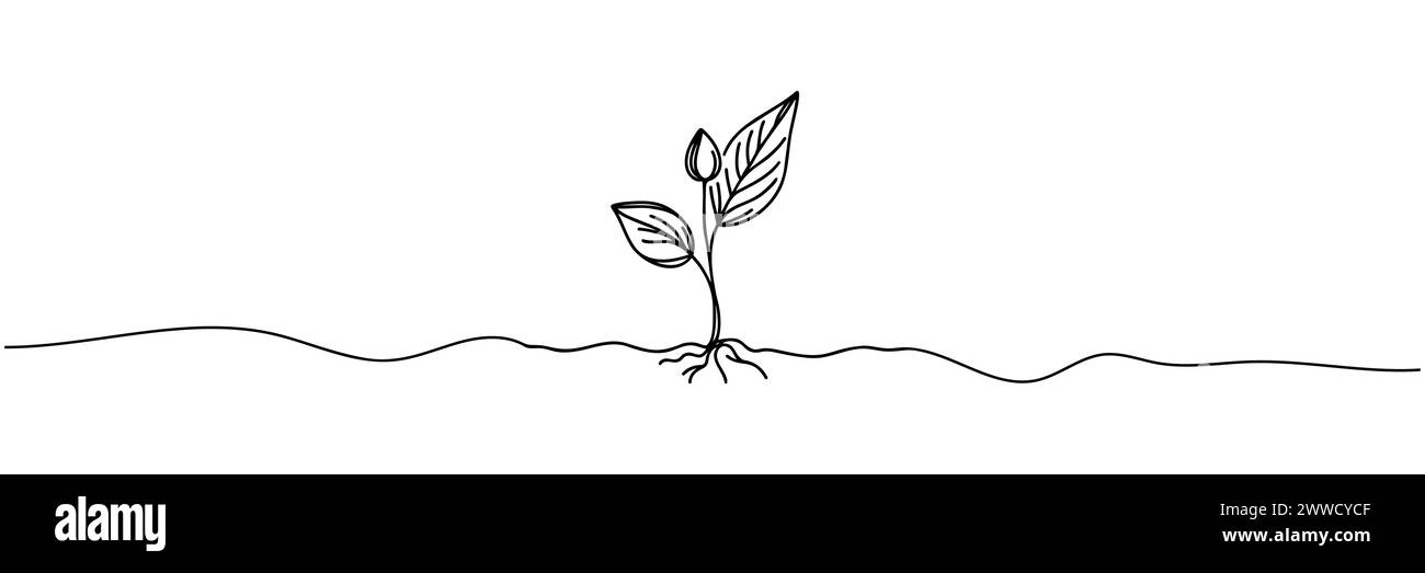 Single continuous line art sprout growth isolated on white background ...