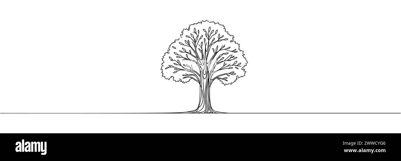The tree is drawn with one continuous line. Vector illustration Stock ...