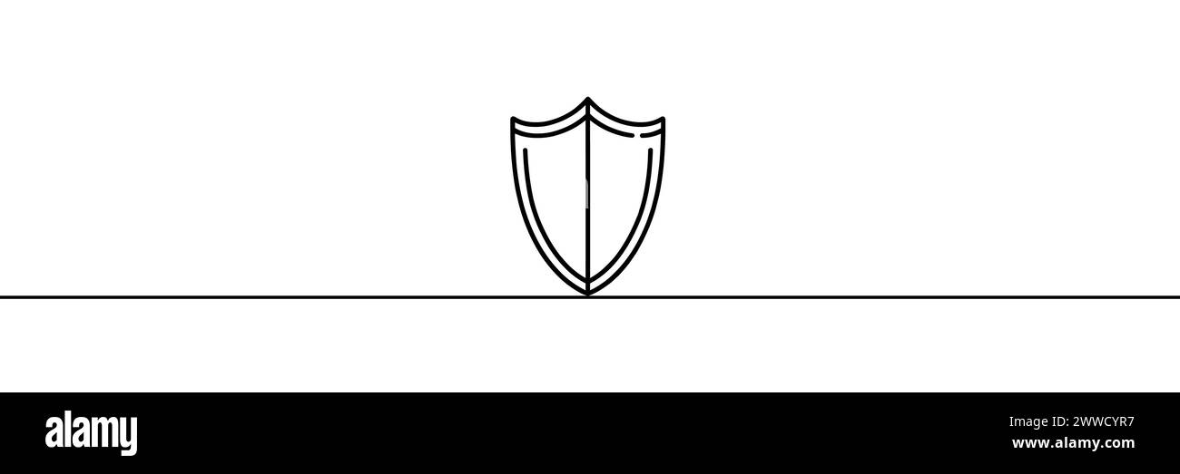 The shield is drawn with one continuous line. Vector illustration. Stock Vector