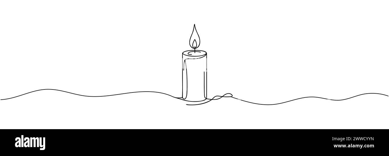 the candle is drawn with one continuous line. Vector illustration. Stock Vector