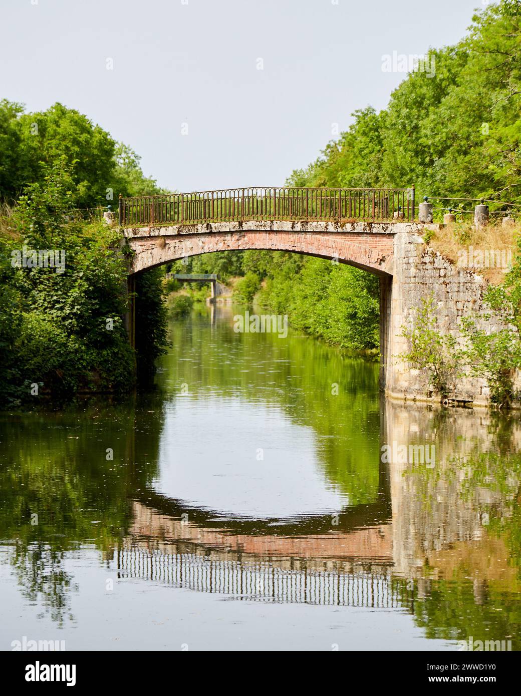 Two Small Bridges on the River Yonne, France Stock Photo